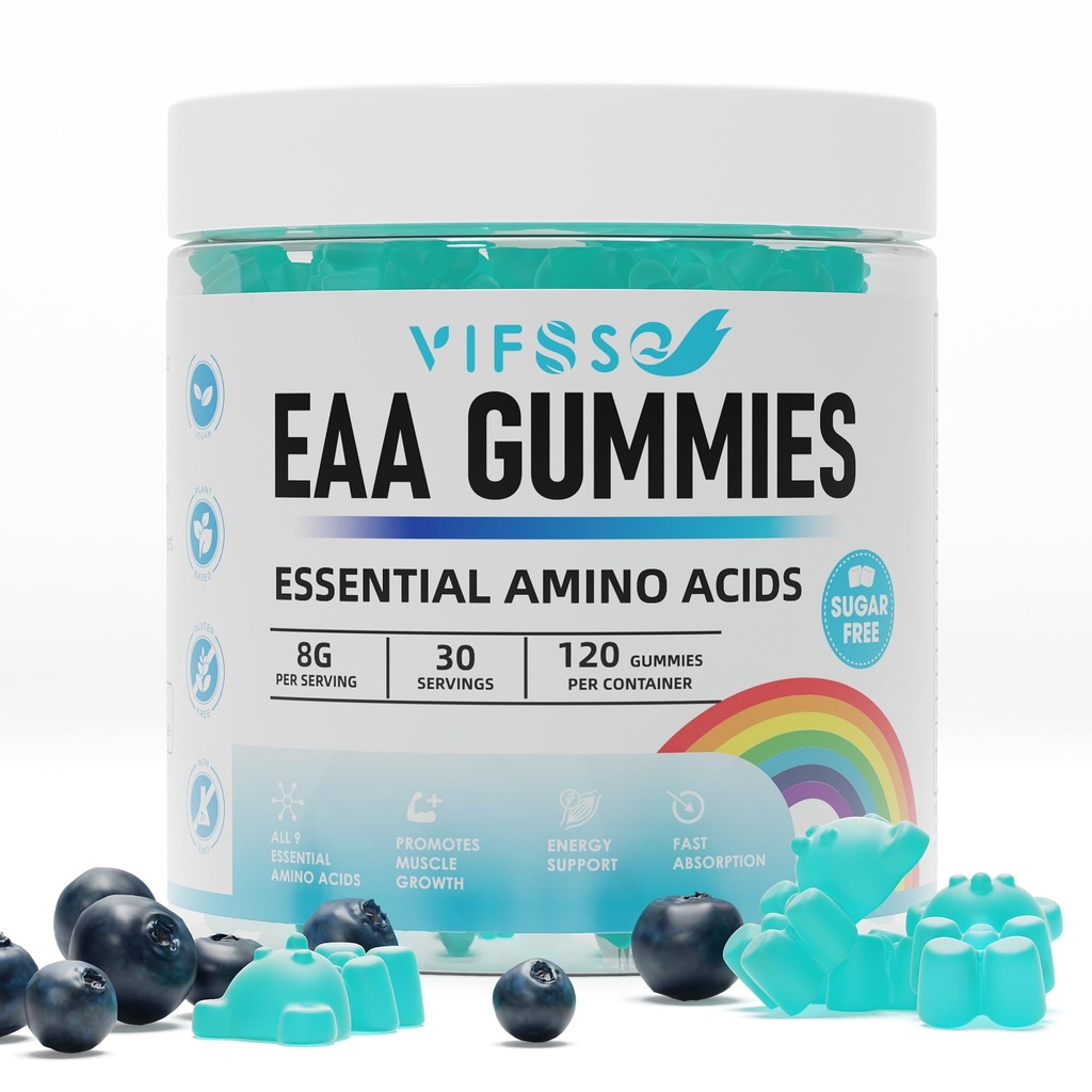 EAA Gummies 120 Gummies (블루 라즈베리), 필수 아미노산 - 모든 9 필수 아미노산 (EAA) 및 모든 분지 체인 아미노산 (BCAA), 비 GMO, 글루텐 무료, 채식 친화적 인