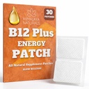 B12 Plus 에너지 패치 - 에너지 부스트를위한 Methylcobalamin B12-30 일 공급, 향상된 체력 및 빠른 복구 - B12 매일 활력