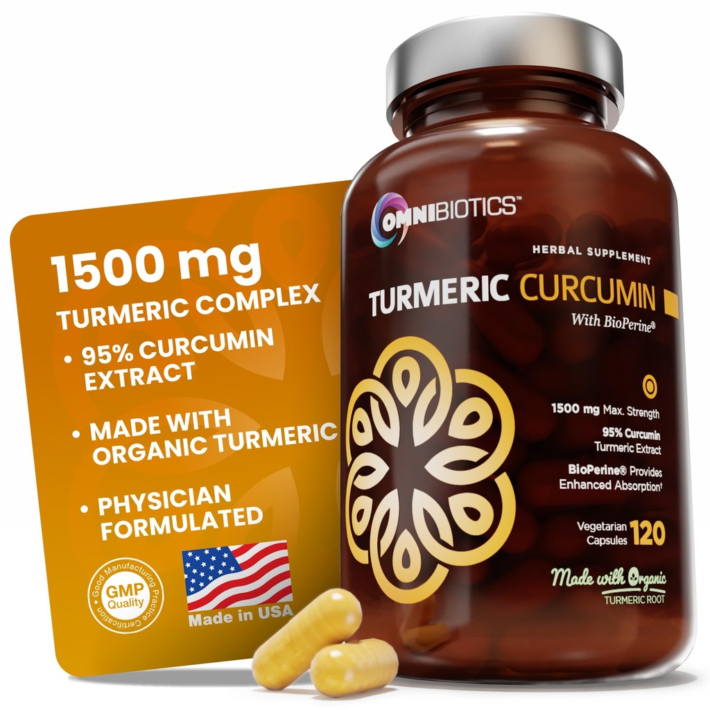 OmniBiotics 유기 심황 Curcumin 검은 후추 추출물과 보충 – 95 % Curcuminoids 및 BioPerine, 관절 지원을위한 높은 흡수 - 120 Vegan 캡슐