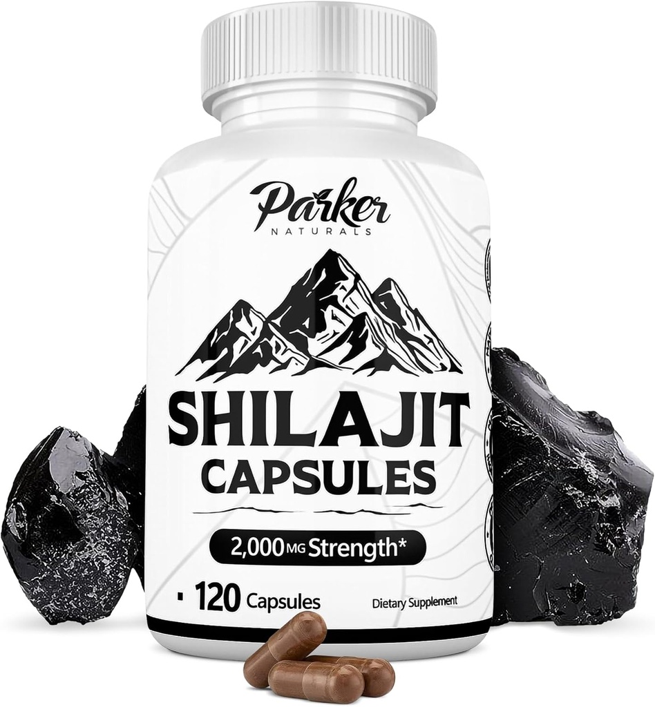 Parker 자연적인 순수한 Himalayan Shilajit 캡슐, 2000 mg 힘 Shilajit 수지 및 Fulvic 산 보충교재, 채식주의자 및 글루텐 자유로운 캡슐, 120 조사