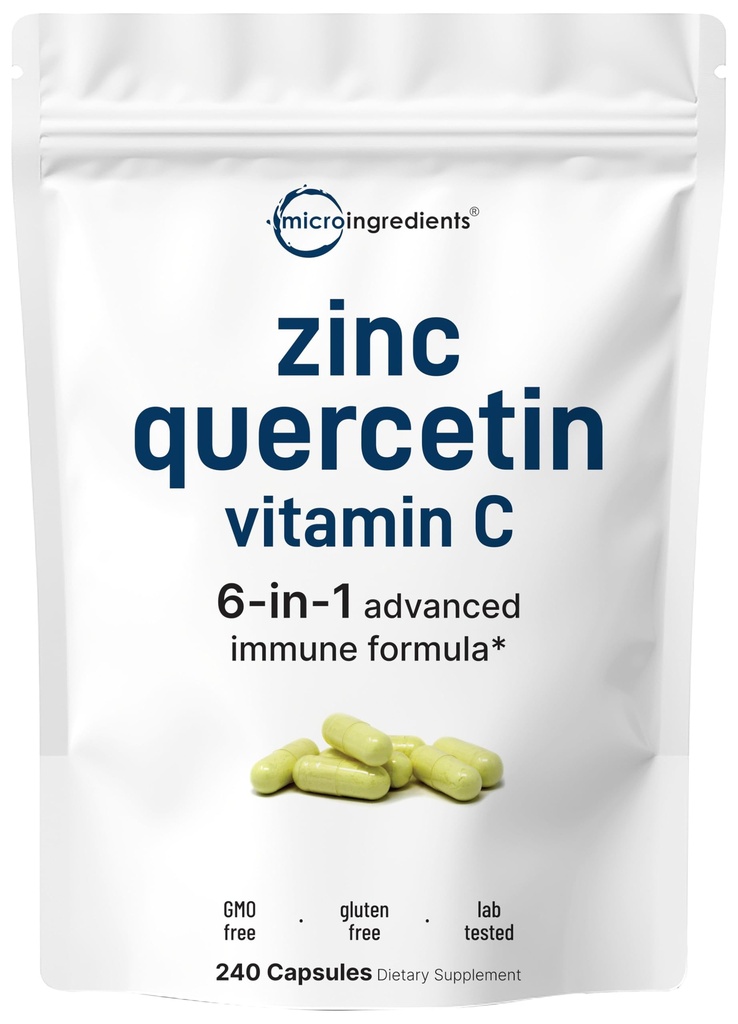 비타민 C와 아연, 240 캡슐을 가진 마이크로 성분 Quercetin | Quercetin 500mg, 비타민 C 500mg, 아연 50mg (Picolinate, Citrate, Glycinate, Gluconate) | 완전한 면역 지원 보충교재