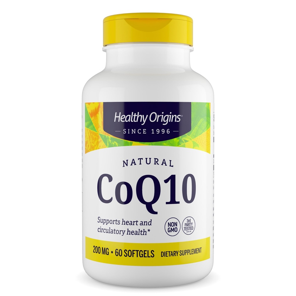 건강한 근원® CoQ10 200 mg – 자연적인 Trans 이체 Ubiquinone – Yeast Fermented, 지원 심장 건강 & 세포 에너지 – 비 GMO 60 Softgels