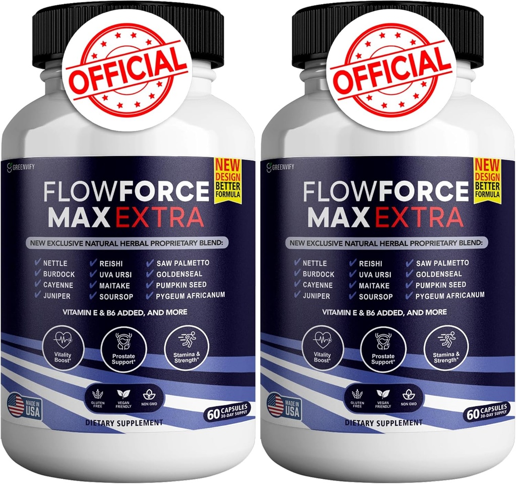 Flow Force Max Extra Prostate 보충제 남성 캡슐, 건강 보조제 - 최대 강도, 모든 자연 지원 정상 및 건강한 기능 (120 캡슐) (2 팩)
