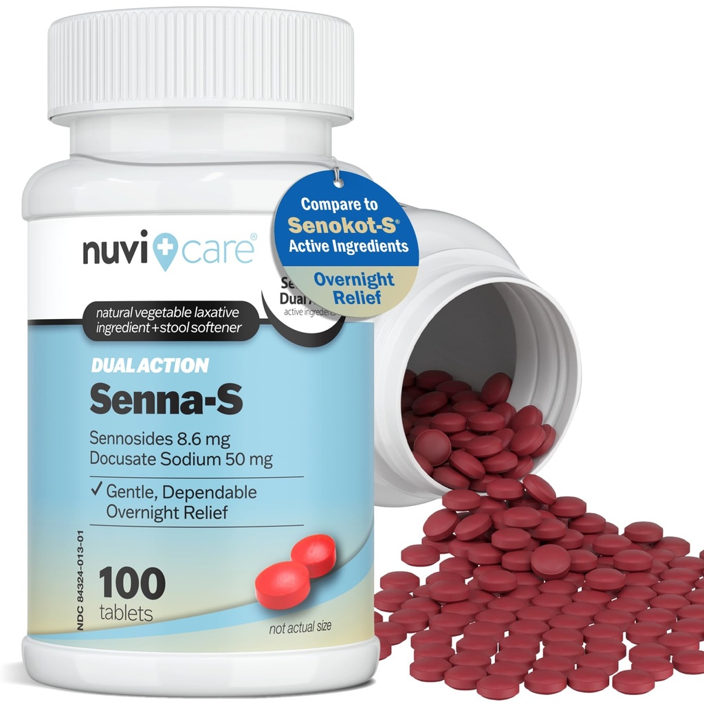 Senna Plus Laxative Stool Softener - Docusate Sodium (50mg) Stimulant Laxative Sennosides (8.6mg)가있는 발판 Softener - Occasional Constipation Relief * (100 정제) Senokot-S와 비교하십시오.