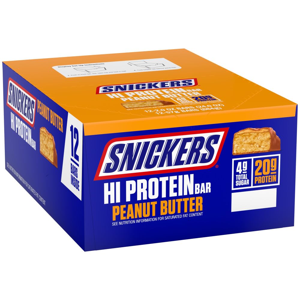 SNICKERS Hi Protein Bar - 땅콩 버터 및 카라멜, 2.0 oz, 12, 고단백 팩, 성인 건강