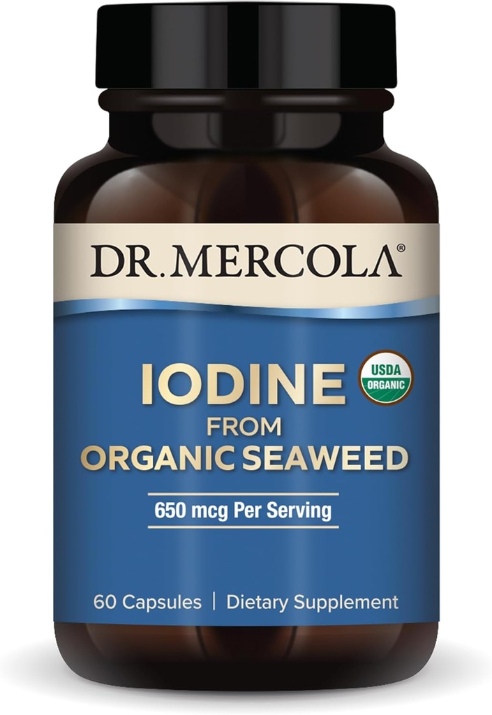 유기 해초에서 Mercola Iodine 박사, 봉사 당 650 mcg, 30의 서빙 (60의 캡슐), 규정식 보충교재, 갑상선 및 에너지 지원, 비 GMO, USDA 유기