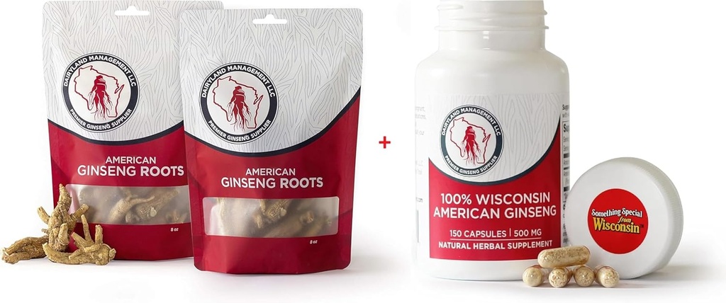 Dairyland American Ginseng Roots 16 oz and Capsules 150 ct Pack of Wisconsin Ginseng – 농부에서 소비자 西洋参에 직접