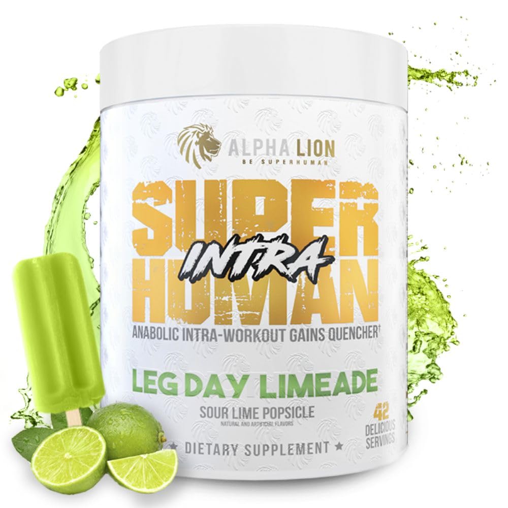 ALPHA LION Superhuman Intra 운동 분말 남성 & 여성, 아미노산 음료, 근육 회복 보충교재, BCAA 분말, Electrolytes & Hydration 혼합 (42의 서빙, 석회 풍미)