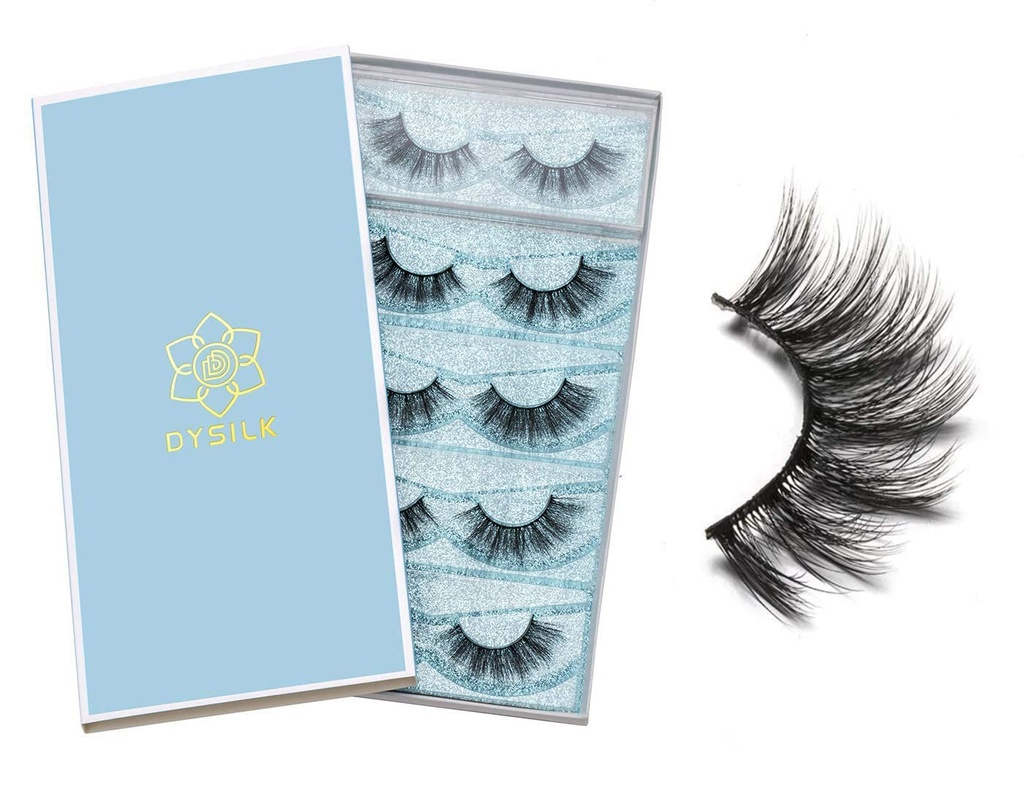 DYSILK Lashes False 속눈썹 - 눈 속눈썹 5 쌍 6D Lashes Pack Fluffy Lashes Fake Eye Lashes Natural Look Wispy Eyelashes Strip Lash Faux False 속눈썹 연장 키트 | 001-15mm