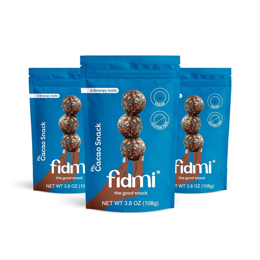 Fidmi Snack Protein Energy Ball Cacao | VEGAN – 글루텐 프리 – 공장 기반 – Superfood (Cacao) - 모든 천연 성분 - 스낵 크기 비트 3.8 온스 (3 개)
