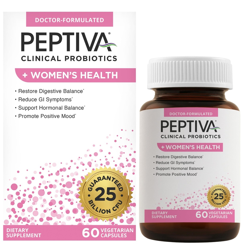 여성 건강을위한 Peptiva Probiotics - 여성 프로바이오틱스 및 소화 지원, 25 억 CFU, 멀티 스트레인 프로바이오틱스, Lactobacillus Acidophilus, Bifidobacterium - 60 채식 캡슐