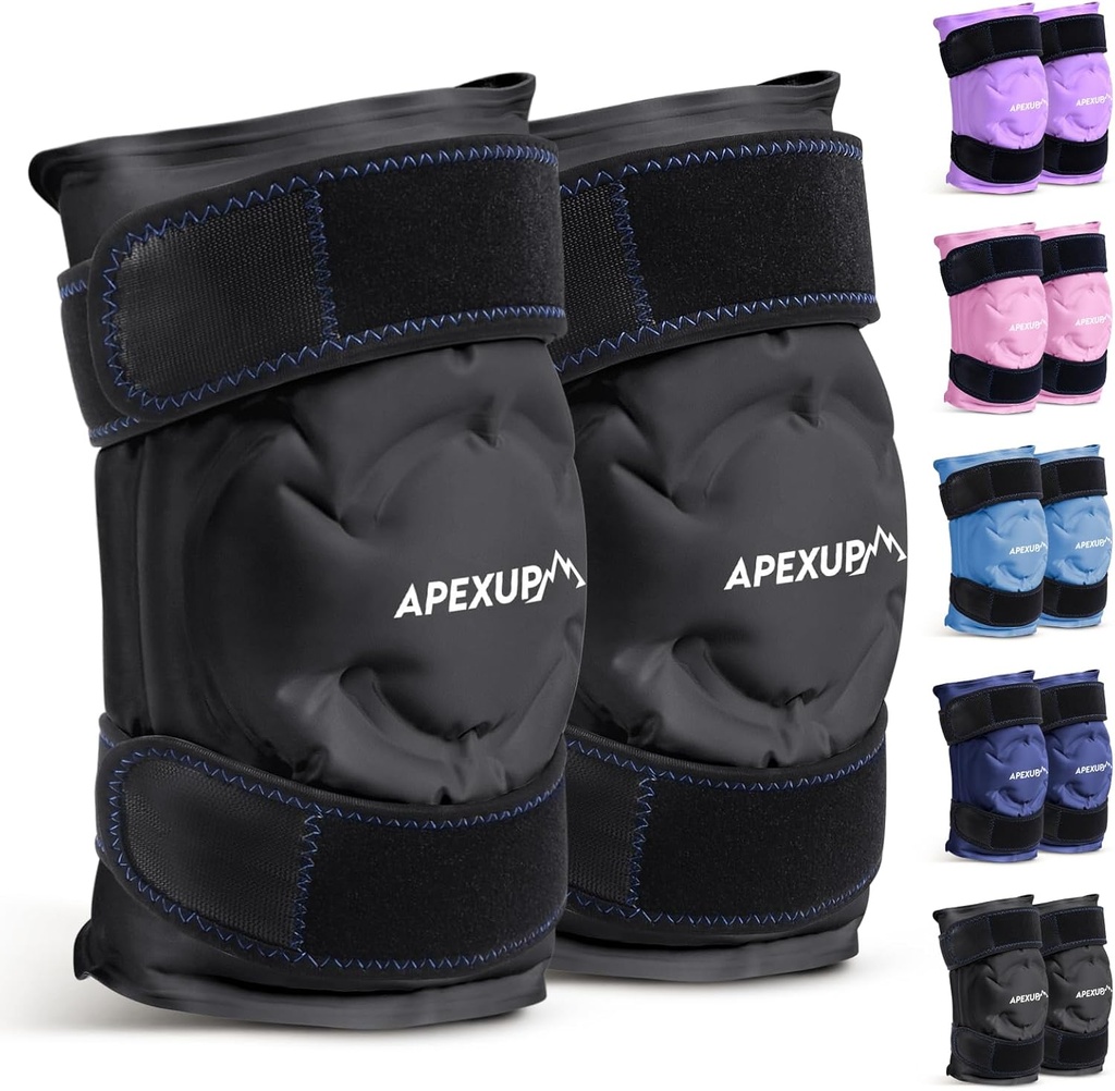 무릎 통증 완화를위한 APEXUP 얼음 팩, 수술 후 큰 재사용 가능한 랩, 부상을위한 유연한 젤 콜드 팩, 허리 통증 완화, 어깨, 팔꿈치, 발목 및 다리 (블랙, XXL, 2PK)