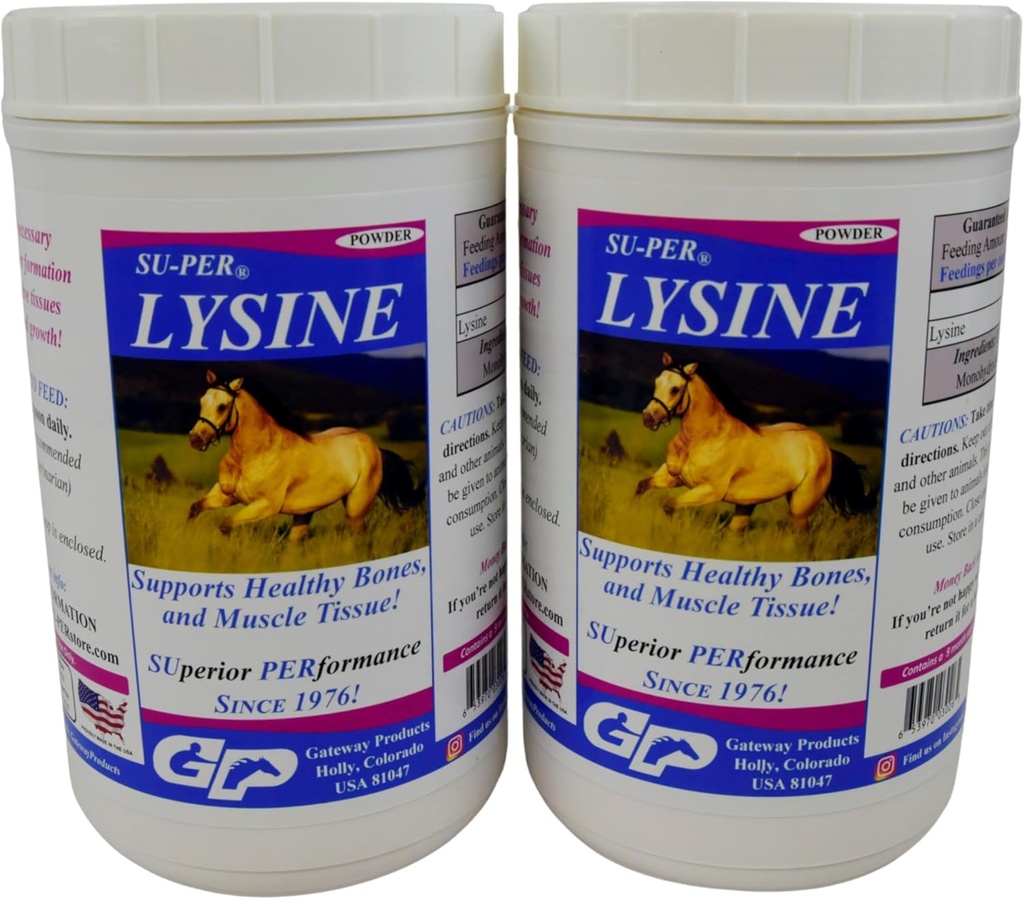 말을위한 슈퍼 Lysine 보충 - 건강한 뼈 및 근육 조직 지원 - Equine Essential 아미노산 - 2.5 파운드, (2 팩)
