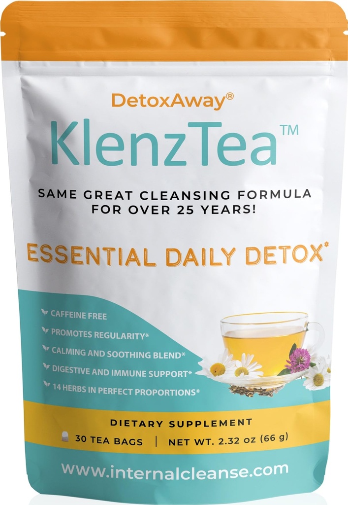 KlenzTeaTM - DetoxAway® Liver, Lymph, Colon & 신장 14가지 엄선된 재료. (30 티백)