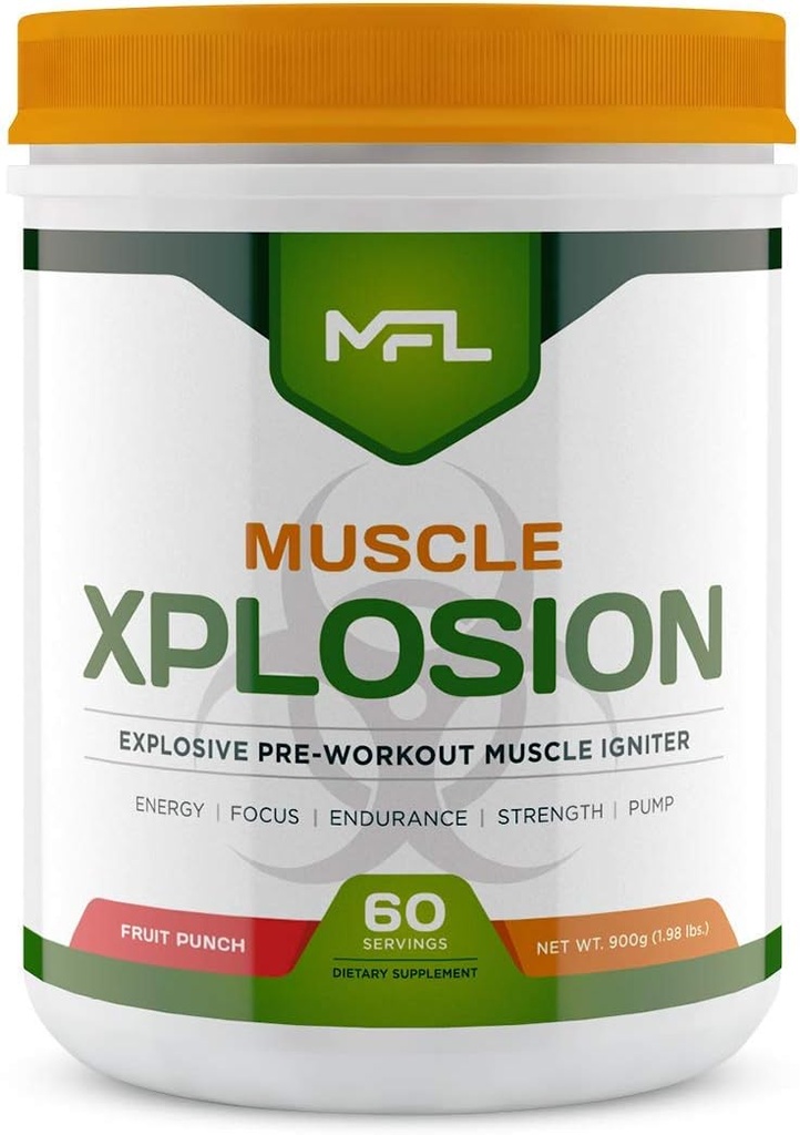 MFL 근육 Xplosion | 사전 운동 | 0 설탕 | 스테비아로 덮여 | All-Natural | 60 인분 (Fruit Punch)
