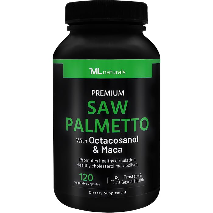 ML Naturals Saw Palmetto 1000 mg 120 Vegan 캡슐. 3에서 1. Octacosanol & Maca와 프리미엄 품질. 전립선, 유린 건강, 순환 건강, 천연 Energizer, NSF 인증 및 cGMP 준수