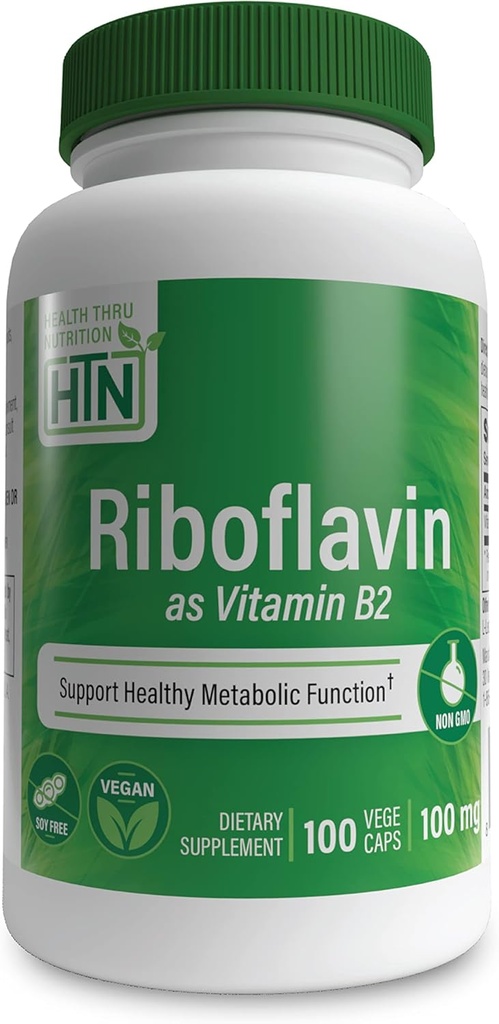 건강 스루 영양 리보플라빈 100mg 비타민 B2 100 Vegecaps | 건강한 에너지 대사 기능 및 신경 시스템 지원 | 3rd Party Tested | Non-GMO Soy & Gluten Free Hypoallergenic