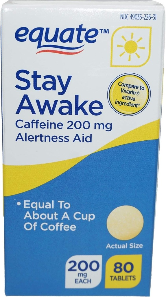 Equate - Stay Awake - Caffeine의 경고 | 최대 강도 | 피로를 줄이기 - 80 정제 200 Mg (패키지 2) (2)