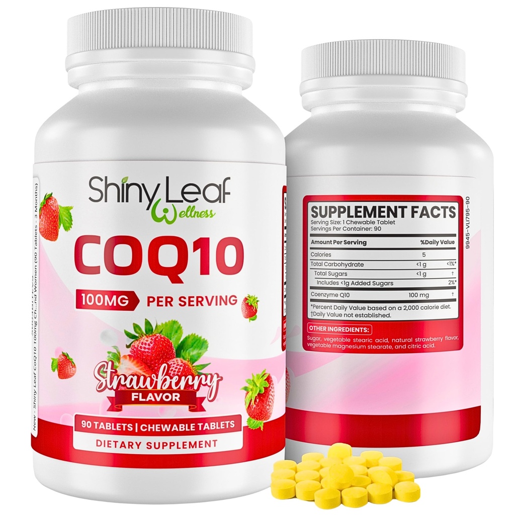 빛나는 잎 CoQ10 100mg - Chewable CoQ10 보충교재 - 심장 건강 & 에너지를 위한 Coenzyme Q10 - 심혈관 웰빙을 위한 자연적인 Co Q 10 보충교재 - 100mg Chewable 정제, 미국에서 만드는 90의 정제