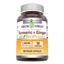 Amazing Formulas Turmeric Curcumin & Ginger with BioPerine Supplement | 1500 Mg Per 서빙 | 180 Veggie Capsules | Non-GMO | 글루텐 프리 | 미국 소재 베스트 셀러