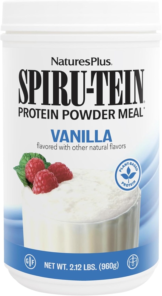 NaturesPlus SPIRU-TEIN, Vanilla - 2.12 파운드, 3 팩 - Spirulina Protein Powder - 에너지를위한 비타민 및 미네랄 - 채식주의 자, 글루텐 무료 - 96 총 봉사