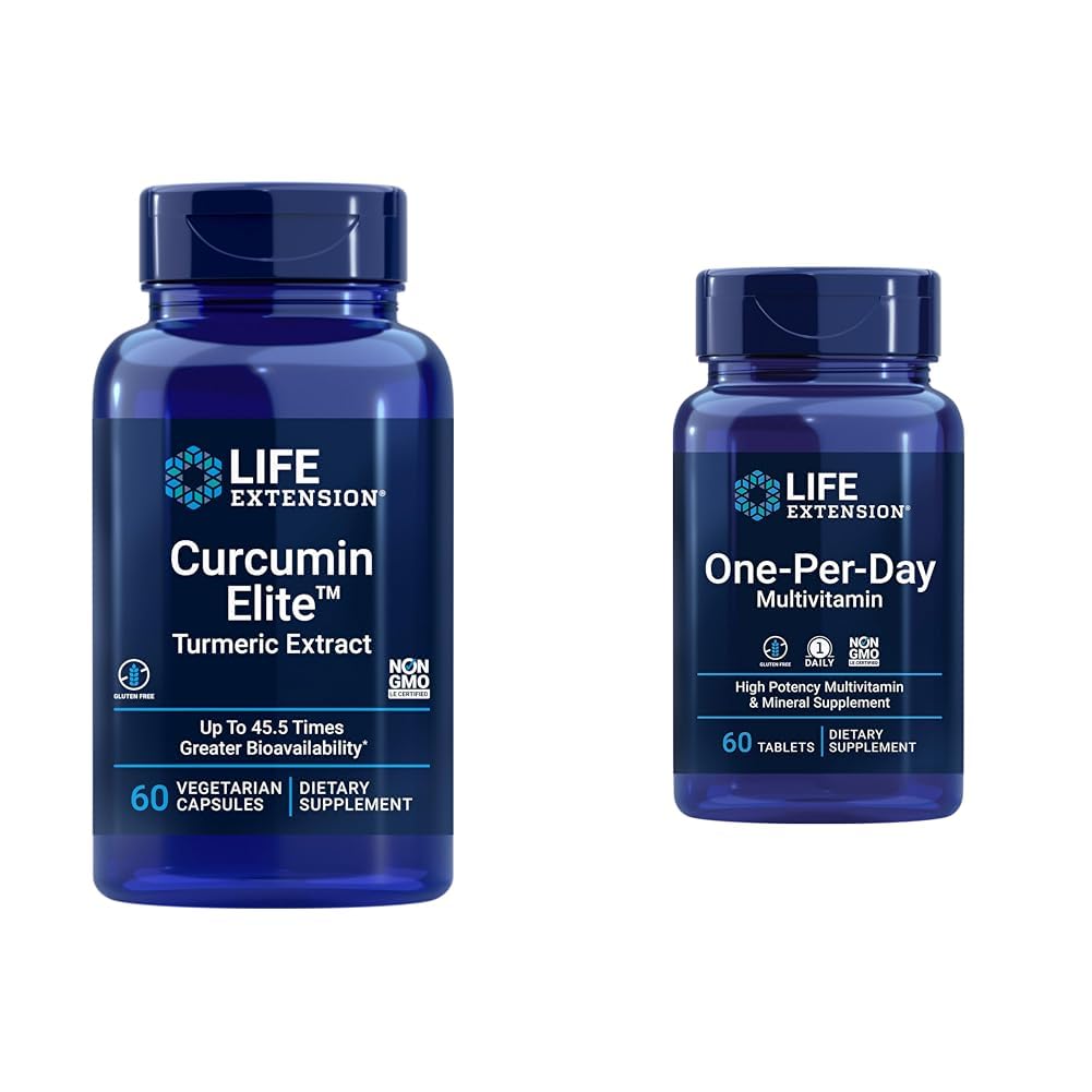 Life Extension Curcumin Elite Turmeric Extract는 건강한 염증성 응답 및 One-Per-Day Multivitamin을 촉진합니다. 25 비타민 이상 포장