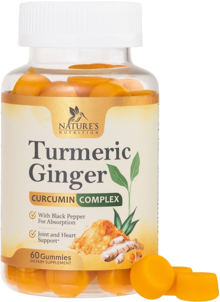 Turmeric Curcumin 보충교재 Gummies - 제일 흡수, 성격 Vegan 합동 지원, 비 GMO, 글루텐 자유로운, 맛있은 복숭아 풍미를 위한 Turmeric & Ginger, 까만 고추를 가진 95% Curcuminoids - 60 Gummies
