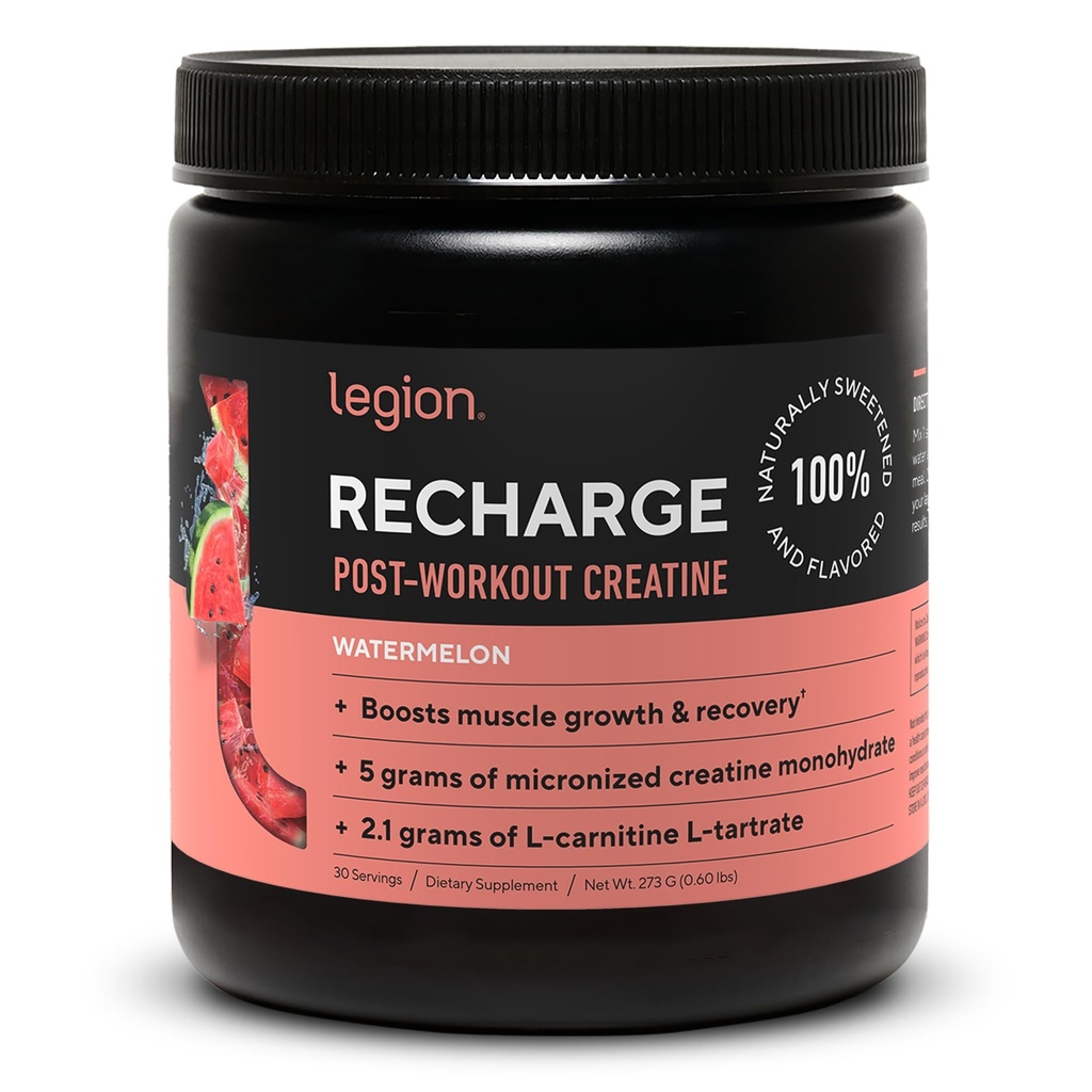 LEGION 재충전 포스트 운동 보충교재 - Micronized Creatine Monohydrate를 가진 모든 자연적인 근육 건축업자 & 회복 음료. 자연적으로 감미로운 & 맛있게, 안전한 & 건강한 (수박, 30 Serve)
