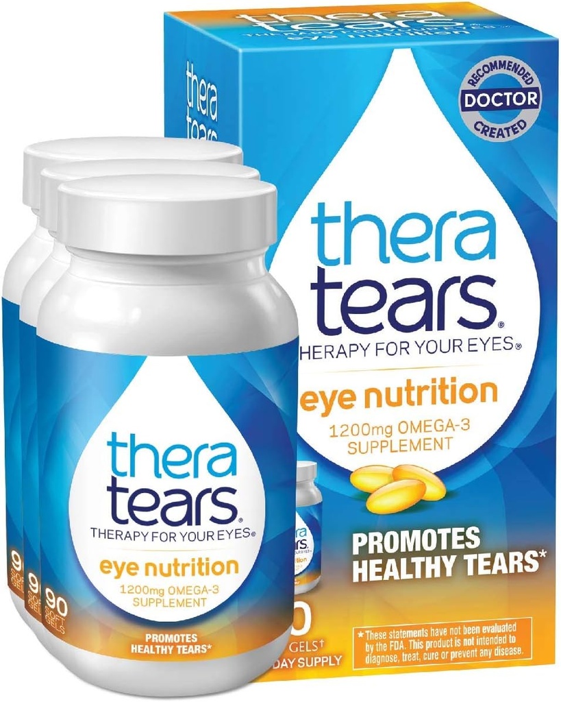 TheraTears 1200mg Omega 3는 눈 영양, 유기 Flaxseed Triglyceride 물고기 기름 및 비타민 E, 90의 조사 (3의 포장)를 위한 보충합니다