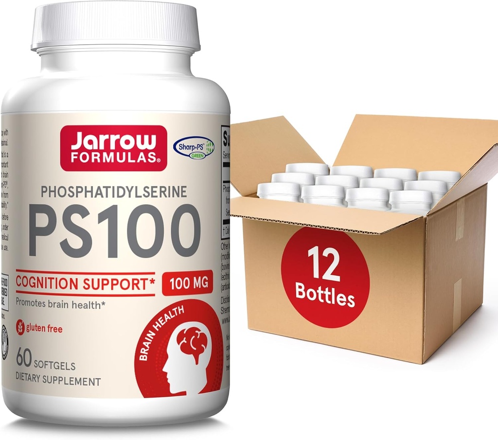 Jarrow 공식 PS100 Phosphatidylserine 100 mg의 뇌 건강과 Cognition 지원을 위한 규정식 보충교재, 60 Softgels, 20-60 일 공급, 12의 팩