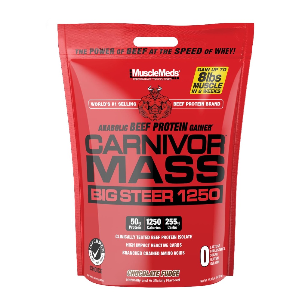 MuscleMeds Carnivor 질량 초콜렛 큰 Steer 1250년, 15 Lb (포장 할 수있다 배)