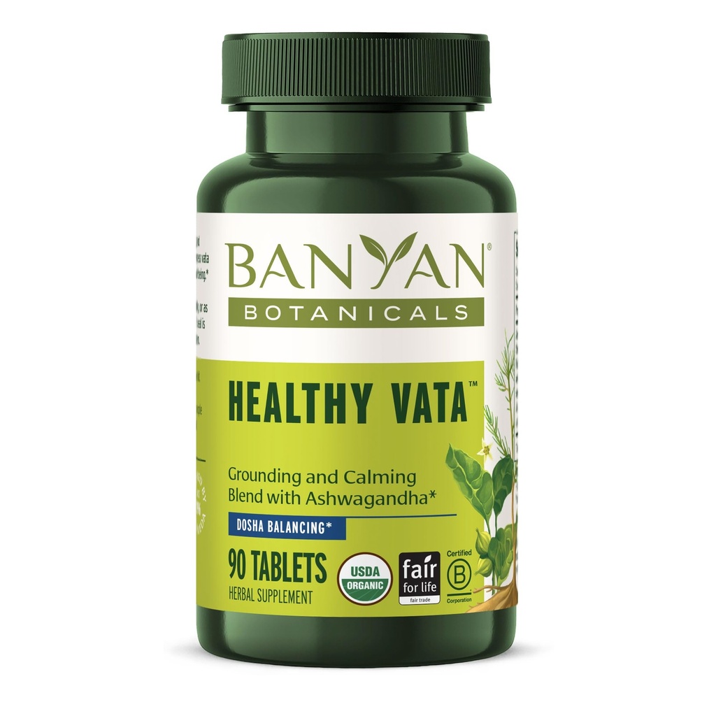 Banyan Botanicals 건강한 Vata - Ashwagandha, Shatavari 및 Calm 및 Balanced Well-Being*을위한 다른 Ayurvedic 허브와 유기 초본 보충 - 90 정제 - Non-GMO 지속 가능한 Sourced Vegan