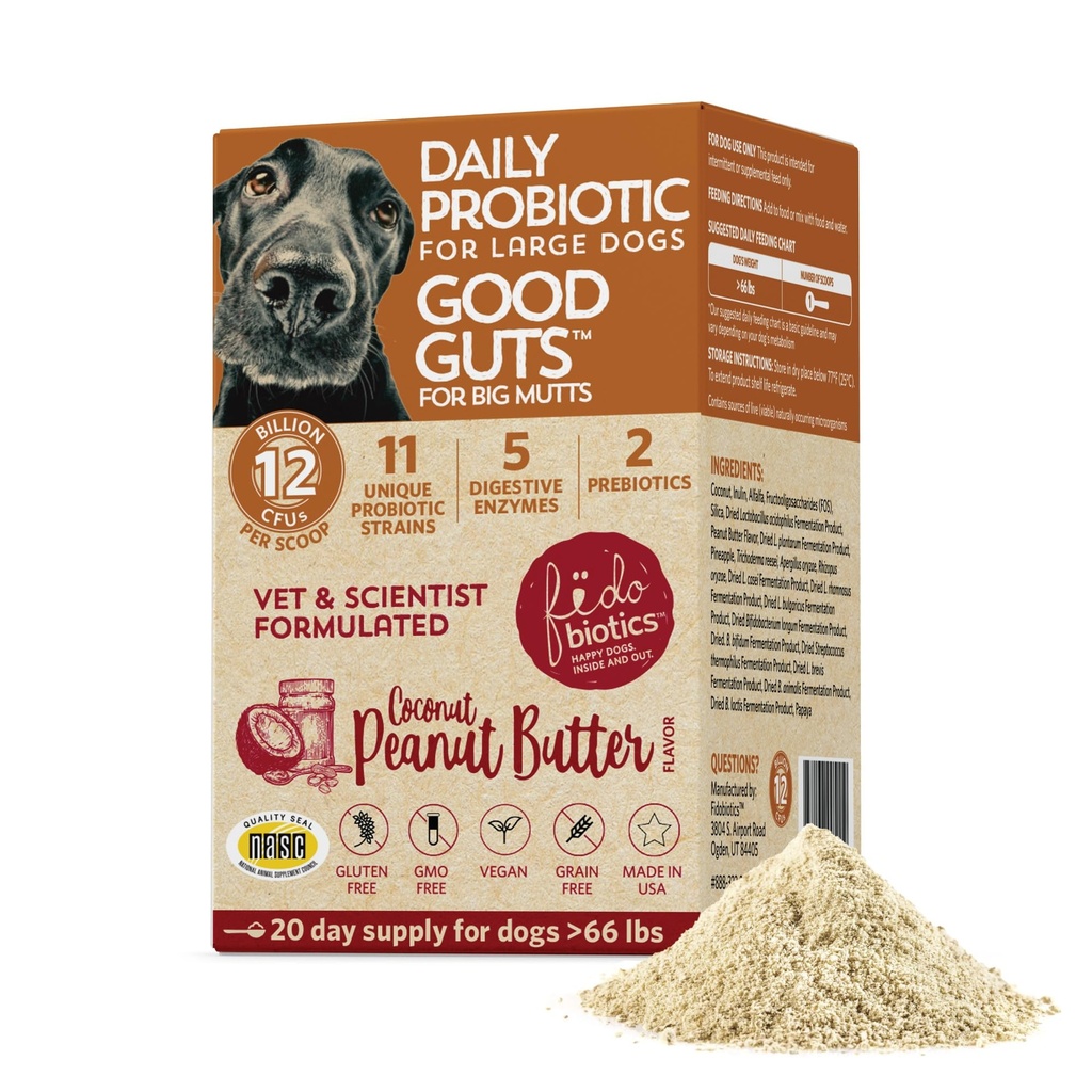 개, 12 억 CFUs, 11 Strains, 5 Digestive Enzymes, 2 Prebiotics, Digestive Gut Health for Dogs, Adult & Puppy Probiotics (20 Days)를위한 Big Mutts Probiotics Good Guts