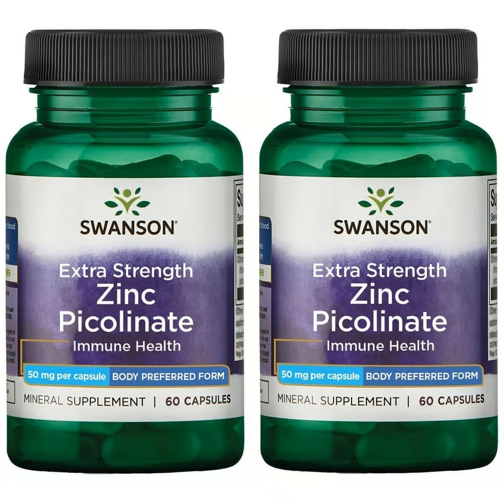 Swanson 프리미엄 브랜드 추가 강도 아연 Picolinate - 바디 Preferred Form Immune Health Capsules - 캡슐 당 50mg - 60 캡슐, 2 팩