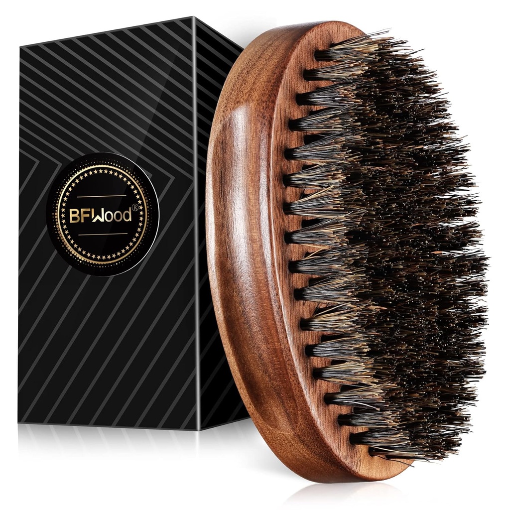 BFWood Boar Bristle Beard Brush - 블랙 우드 호두 군 스타일, 남자의 나무 머스시 브러시