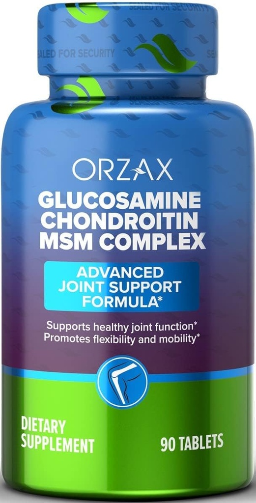 ORZAX Glucosamine Chondroitin MSM - Turmeric, Collagen, Bromelain & Boswellia 추출물 캡슐, 기능 및 안락을 가진 온 1 합동 지원 보충교재 - 90의 정제