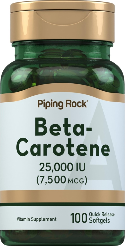 Piping Rock Beta Carotene 25000 IU Softgels | 7500 mcg | 100 개 | 비타민 A 보충 | 비 GMO, 글루텐 무료