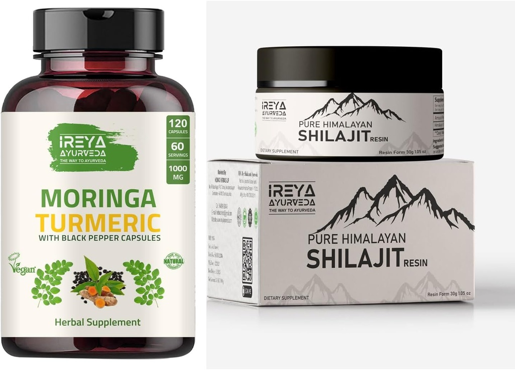 Moringa 심황 캡슐과 Himalayan Shilajit 캡슐