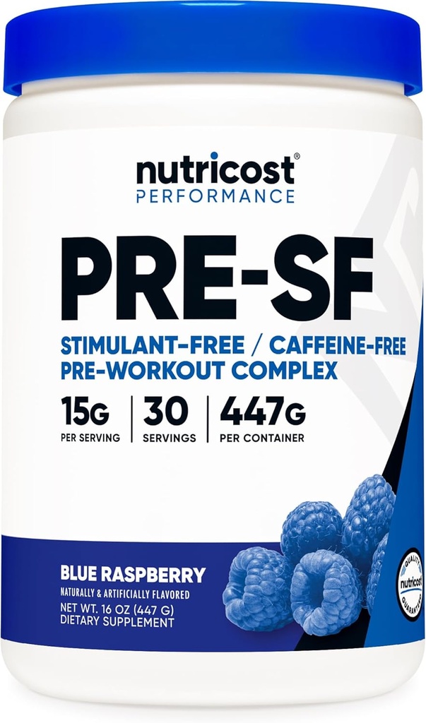 Nutricost 자극제 무료 사전 운동, 30 서빙 (블루 라즈베리) - 카페인 무료, 비 GMO, 글루텐 무료