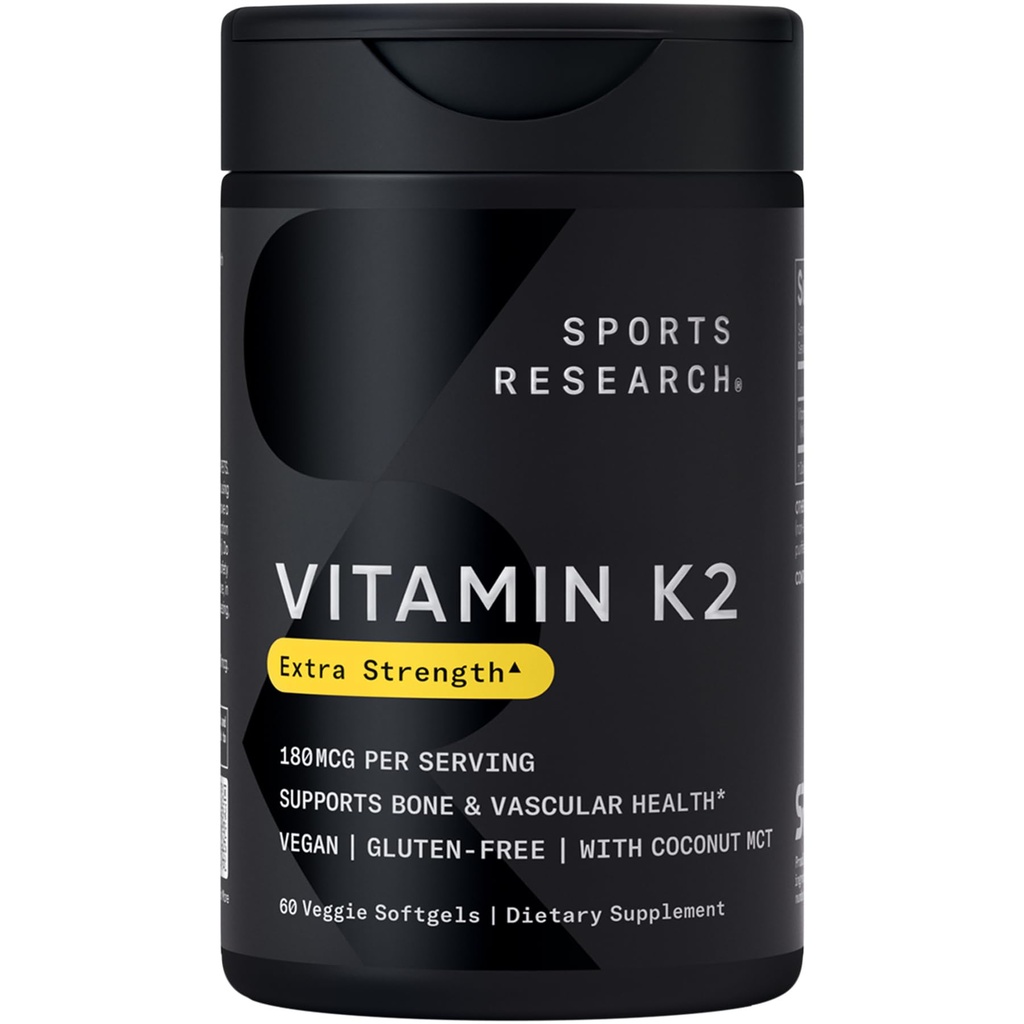 스포츠 연구 비타민 K2 MK7 180mcg 코코넛 오일 - 60 Veggie Softgels - 비 GMO Verified & Gluten-Free