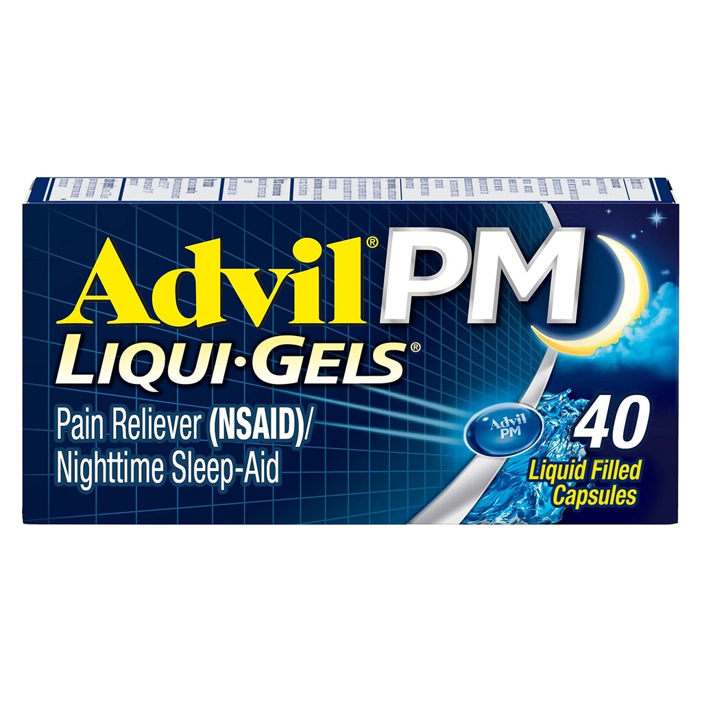 Advil PM Liqui-Gels Pain Reliever 및 야간 수면 보조, 통증 완화 및 수면 보조를위한 Diphenhydramine HCL에 대한 Ibuprofen과 통증 의학 - 40 액체 채워진 캡슐 - 대학으로 돌아 가기