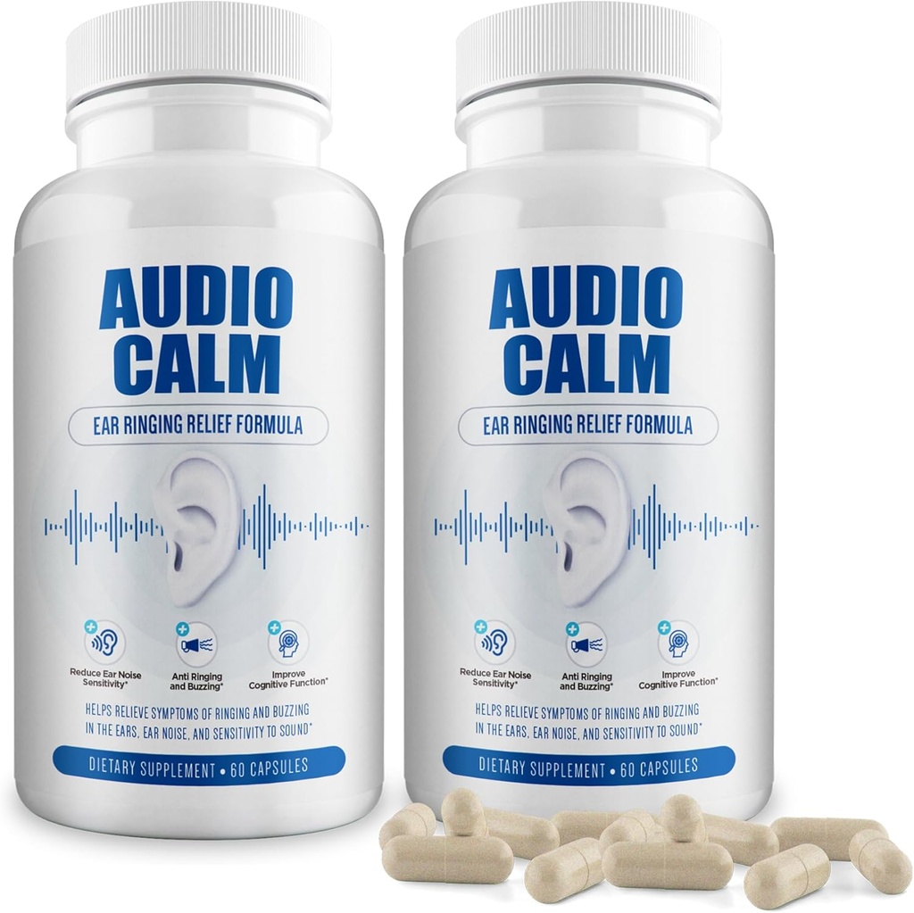 Audio Calm - Tinnitus Relief Supplement | 천연 스톱 틴니저 솔루션 - 리리스 이어링, 버즈, 클릭 | 60 캡슐 (2)