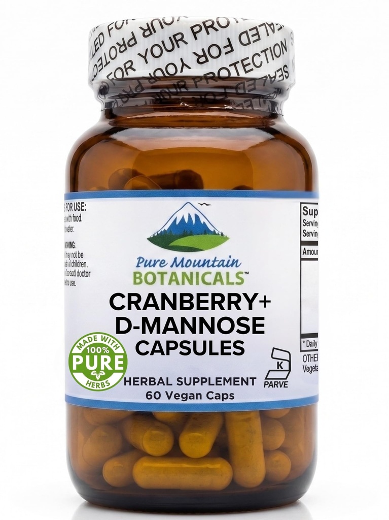 순수한 산 식물 크랜베리 D Mannose 캡슐 - 60 Kosher Vegan 모자 - 1000mg D Mannose with Cranberry Concentrate Plus 비타민 C