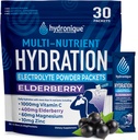 Hydronique Hydration Packets | 저 나트륨 일체 분말 | 54mg 나트륨 | 비타민, 미네랄, 산화제 | 엘더베리 맛 (30 팩)