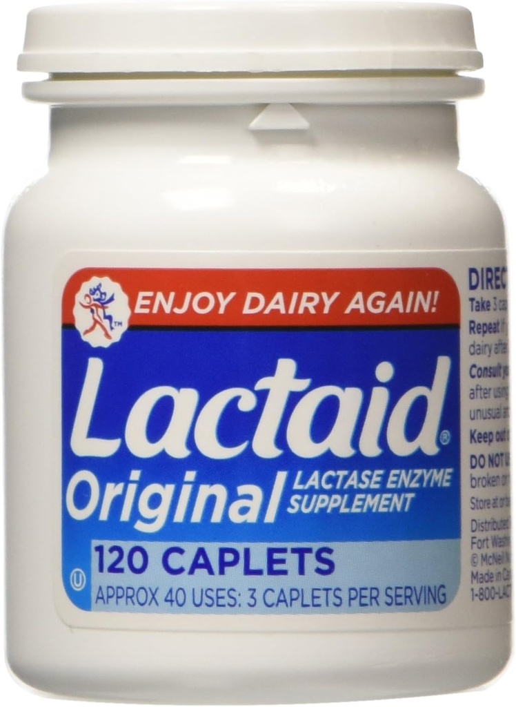 Lactaid 본래 힘 Lactase 효소 보충교재, 모자 - 120 ea
