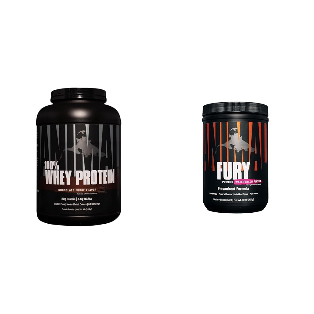 동물 100 % Whey Protein Powder - 사전 또는 포스트 운동, 복구 및 Fury Pre 운동 분말 보충 에너지 및 초점 5g BCAA 350mg 카페인 산화