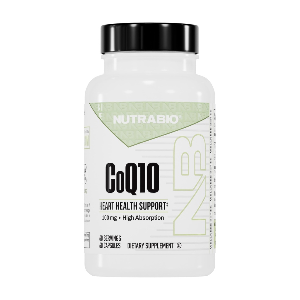 NutraBio CoQ10 규정식 보충교재, 건강한 심장 기능 & 세포질 에너지 생산, 100mg - 60의 캡슐