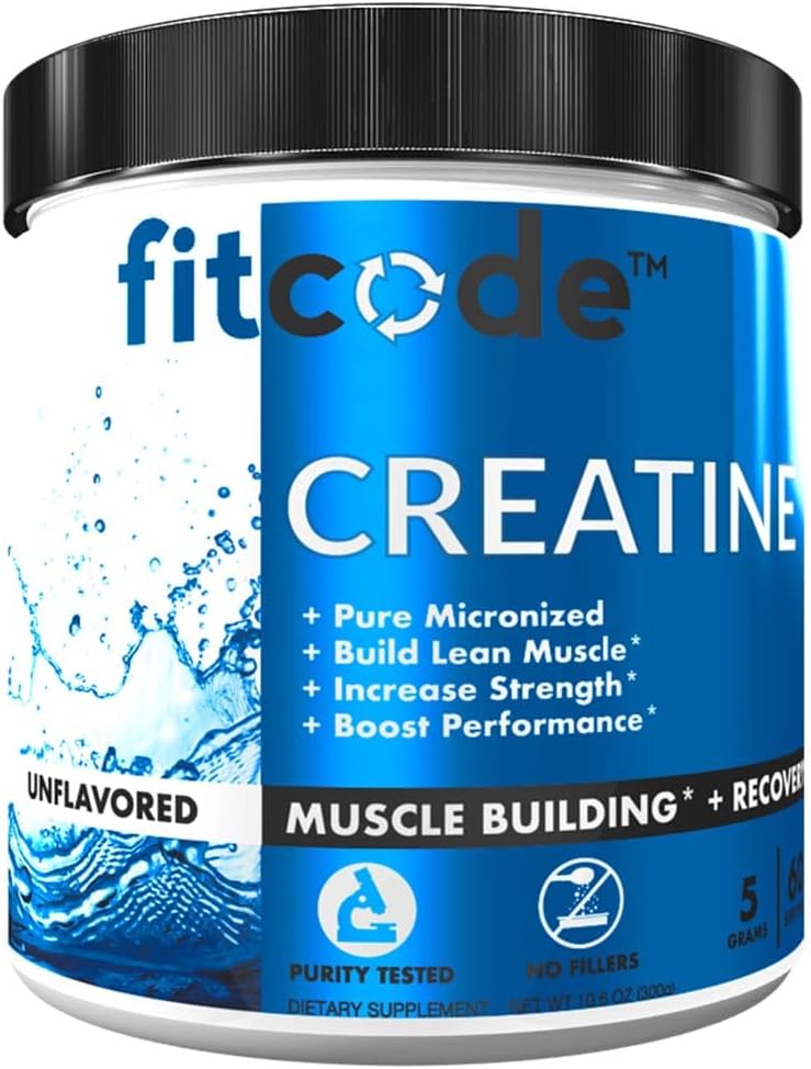 Fitcode Creatine Monohydrate 근육 건물, 회복, 힘 & 체력을 위한 순수한 Micronized Creatine Monohydrate의 5개 그램, Unflavored 분말, 60의 서빙