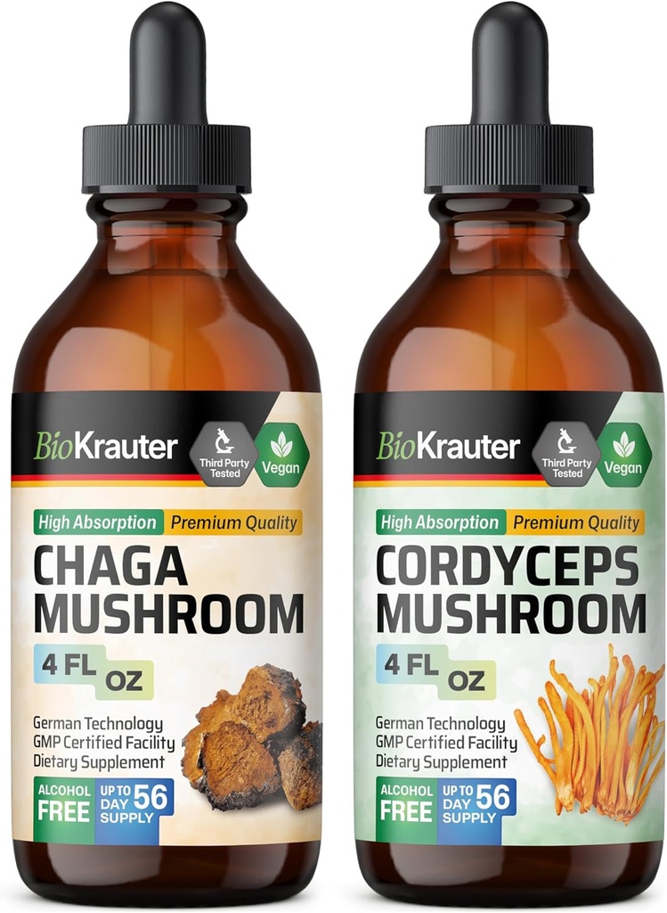BIO KRAUTER 차가 버섯 Tincture 4 Fl. Oz. & Cordyceps 버섯 Tincture 4 Fl. Oz.
