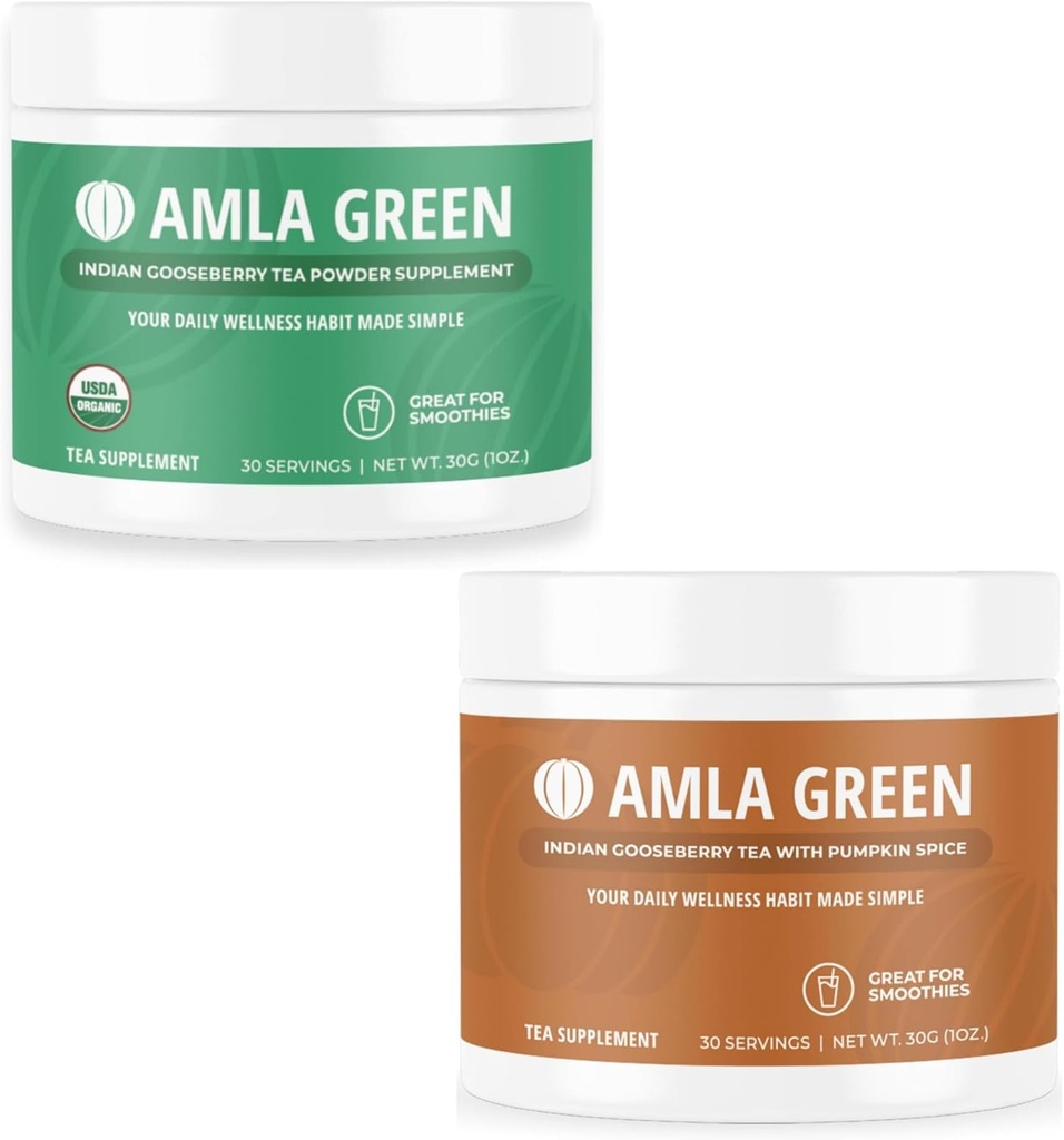 Amla 분말 & 녹차 Superfood 보충 인도 Gooseberry & 호박 향, 유기, Vegan, 30 서빙 SKU : GB-HB-30